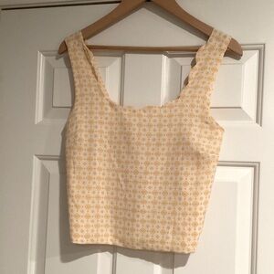 Monteau Floral Smocked Scalloped Neckline Summer Top L